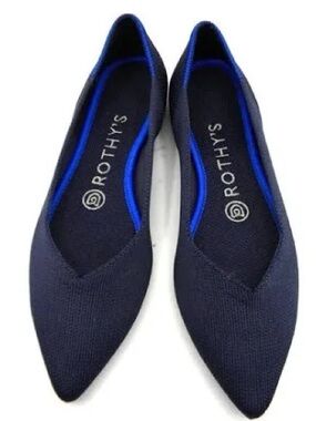 Rothy's Navy Knit Pointed Slip-On Loafers with Blue Trim